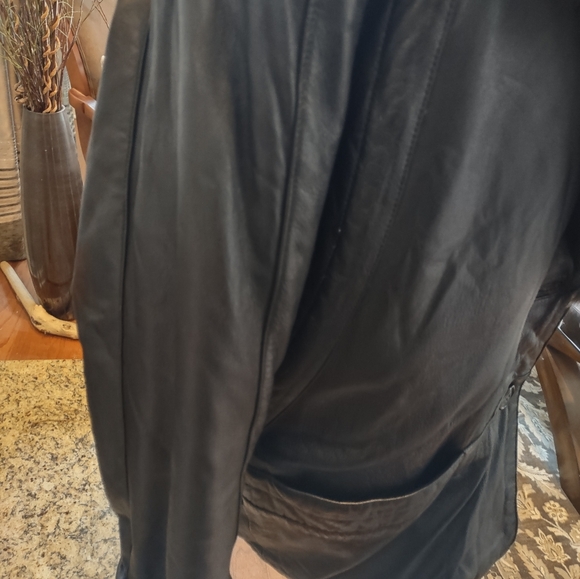 Vera Pelle Black Genuine Black Leather 3/4 Coat Fur Trim Made In Italy L - XL 14 - Picture 8 of 13